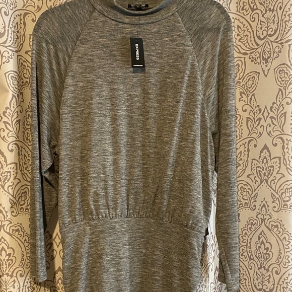 Express Heather Gray Mock Turtleneck Long Sleeve Ruched Knit Dress Size L NWT - Picture 4 of 6